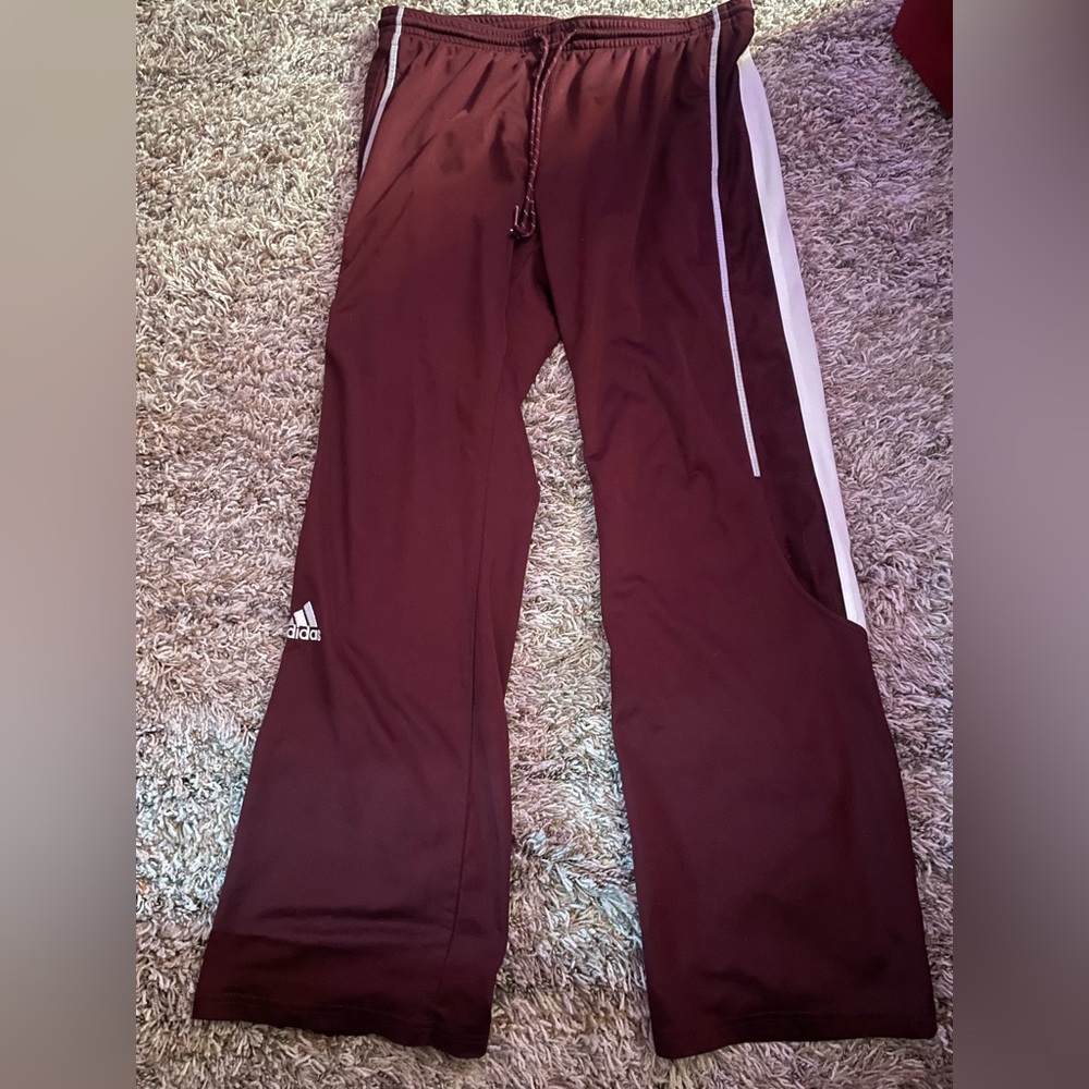 Adidas Men’s Burgundy Joggers with White Stripes